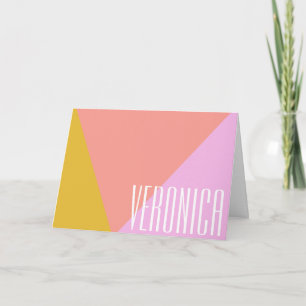 Cute Geometric Color Block Coral Pink Personated Notitiekaartje