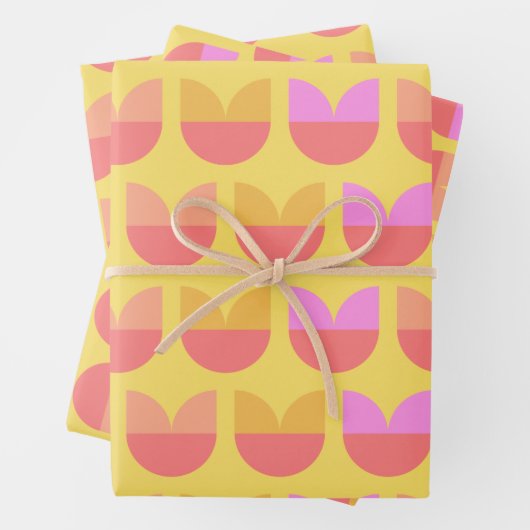 Cute Geometric Flower Pattern (Geel en Roze) Inpakpapier Vel (In situ)