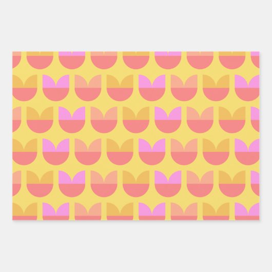 Cute Geometric Flower Pattern (Geel en Roze) Inpakpapier Vel (Voorkant)