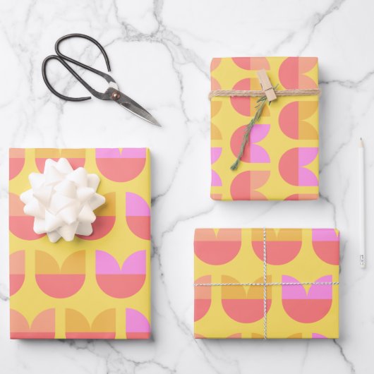 Cute Geometric Flower Pattern (Geel en Roze) Inpakpapier Vel (Voorkant)