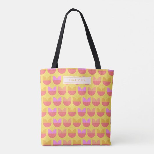 Cute Geometric Flower Pattern (Geel en Roze) Tote Bag (Achterkant)