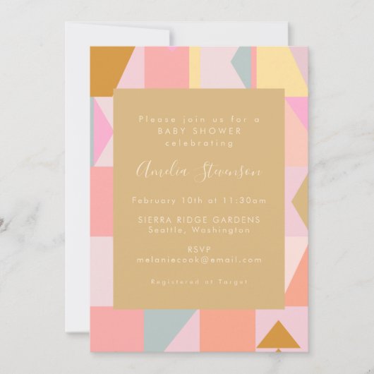 Cute Geometric Pastel Pink Gold Baby shower Kaart (Voorkant)