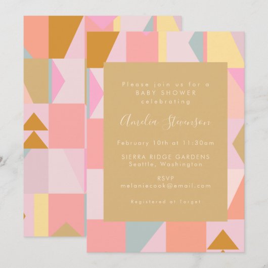 Cute Geometric Pastel Pink Gold Baby shower Kaart (Voorkant / Achterkant)