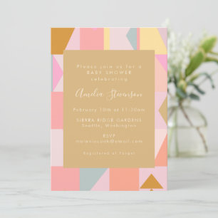 Cute Geometric Pastel Pink Gold Baby shower Kaart