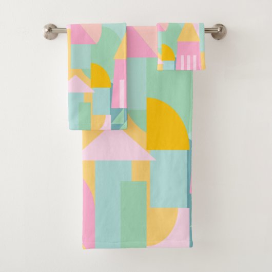 Cute Geometric Pattern Bright Pastel Mint Roze Bad Handdoek (Insitu)