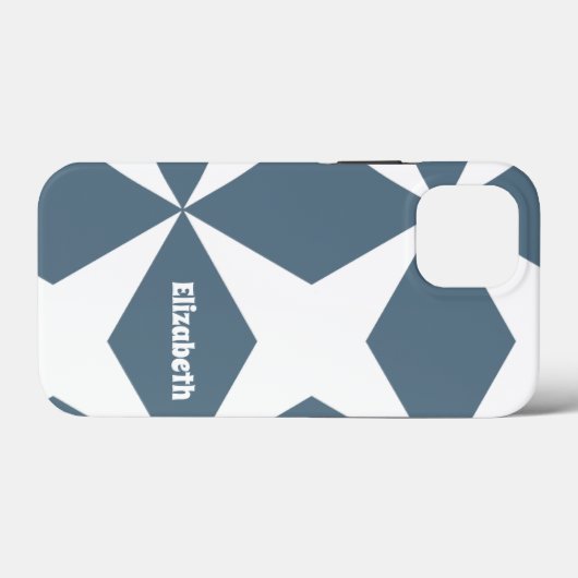 Cute Geometric Pattern Custom Name White & Blue Case-Mate iPhone Case (Achterkant (horizontaal))