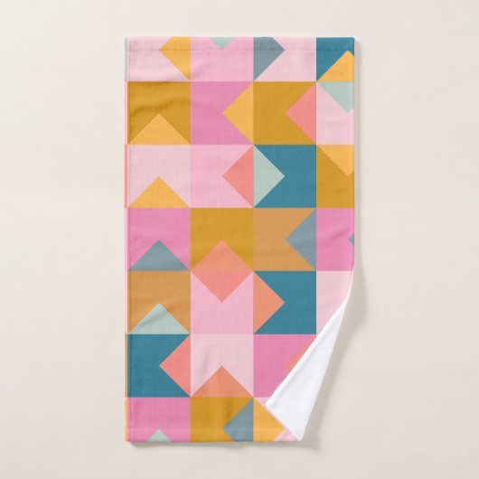 Cute Geometric Pattern in Blauwgroen Roze and Yell Bad Handdoek (Handdoek)