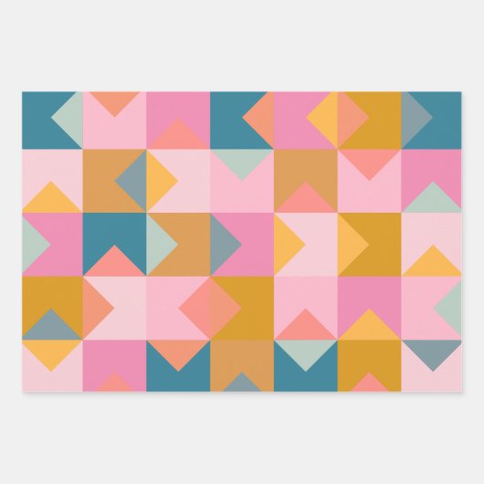 Cute Geometric Pattern in Blauwgroen Roze and Yell Inpakpapier Vel (Voorkant 3)