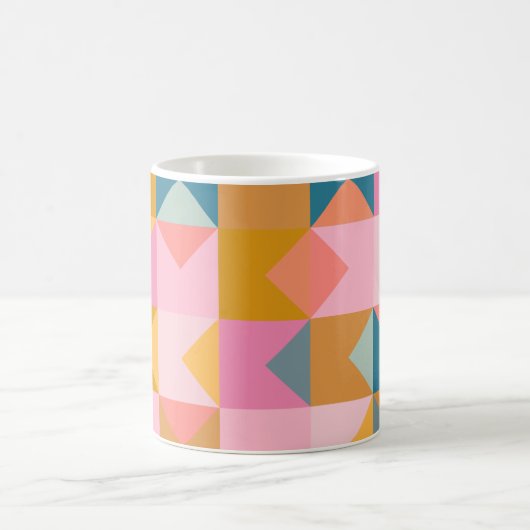 Cute Geometric Pattern in Blauwgroen Roze and Yell Koffiemok (Center)