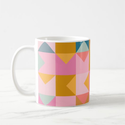 Cute Geometric Pattern in Blauwgroen Roze and Yell Koffiemok (Links)