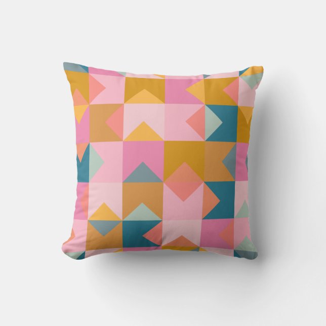 Cute Geometric Pattern in Blauwgroen Roze and Yell Kussen (Voorkant)