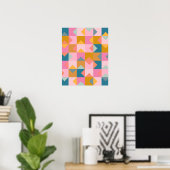 Cute Geometric Pattern in Blauwgroen Roze and Yell Poster (Thuiskantoor)
