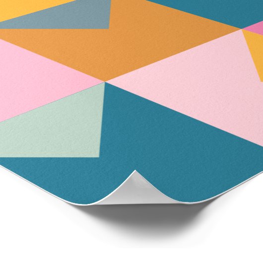 Cute Geometric Pattern in Blauwgroen Roze and Yell Poster (Hoek)