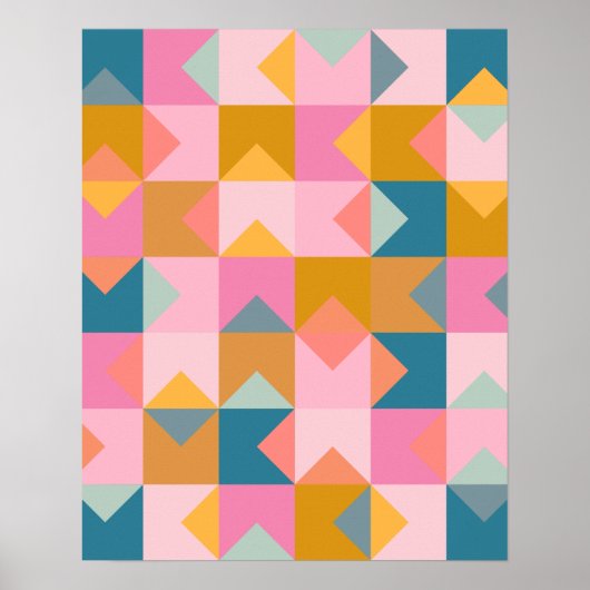 Cute Geometric Pattern in Blauwgroen Roze and Yell Poster (Voorkant)