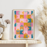 Cute Geometric Pattern in Blauwgroen Roze and Yell Poster<br><div class="desc">Een leuk,  kleurrijk geometrisch patchwork vormt een modern,  gelt geïnspireerd patroon in een helder kleurenpalet van blauwgroen,  roze en geel.</div>