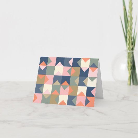 Cute Geometric Pattern in Stylish Navy and Coral Notitiekaartje (Voorkant)
