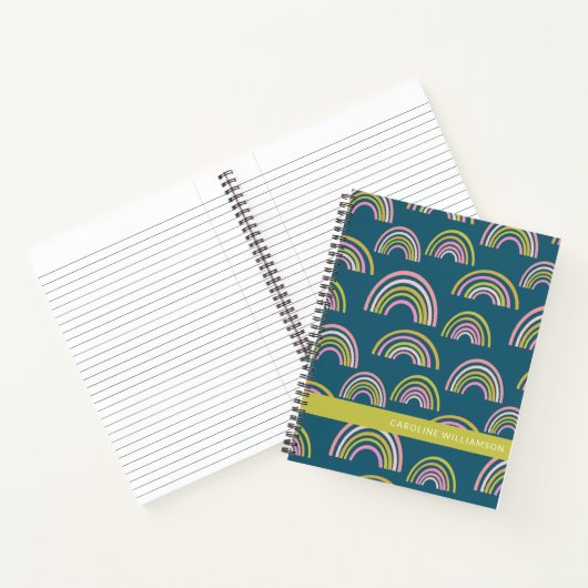 Cute Geometric Rainbows in Blue Personalized Notitieboek (Binnen)
