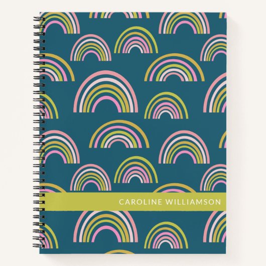 Cute Geometric Rainbows in Blue Personalized Notitieboek (Voorkant)