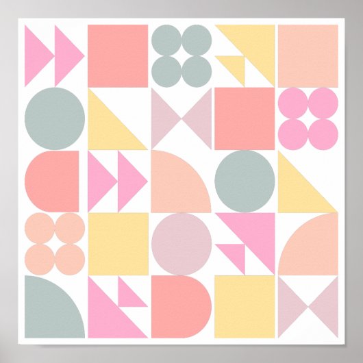 Cute Geometric Shapes Pattern in Soft Pastels Poster (Voorkant)