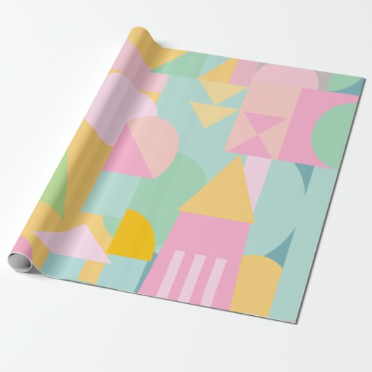 Cute Geometric Shaps Collage in Spring Pastels Cadeaupapier (Uitgerold)