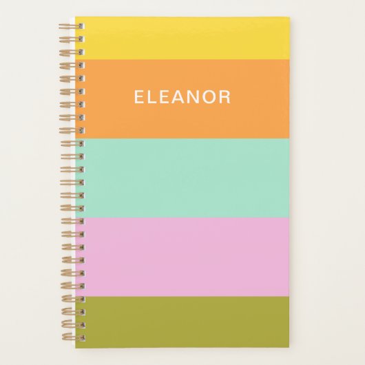 Cute Geometric Stripes Bright Pastels Personalized Planner (Voorkant)