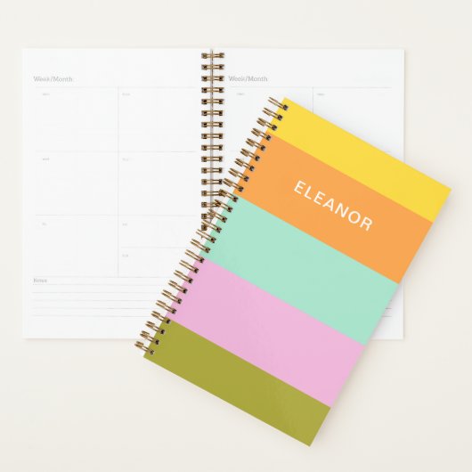 Cute Geometric Stripes Bright Pastels Personalized Planner (Display)