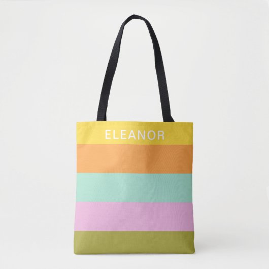 Cute Geometric Stripes Bright Pastels Personalized Tote Bag (Voorkant)