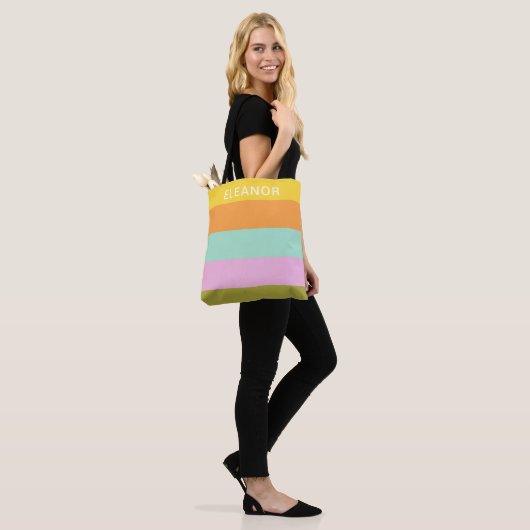 Cute Geometric Stripes Bright Pastels Personalized Tote Bag (Op model)