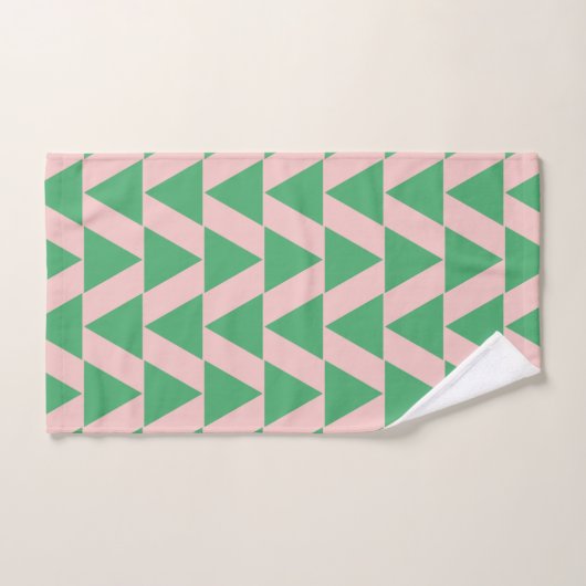 Cute Geometric Triangle Pattern in Roze and Green Bad Handdoek (Handdoek)