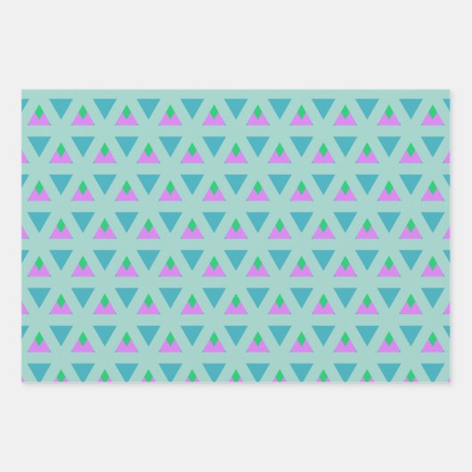 Cute Geometric Triangle Pattern Turquoise Paars Inpakpapier Vel (Voorkant 3)