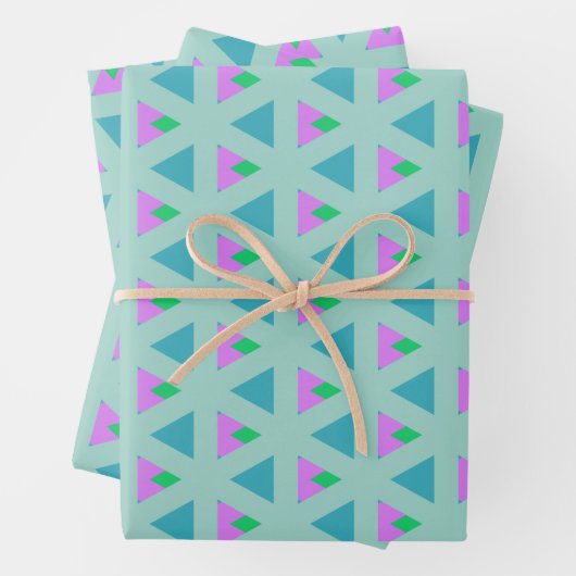 Cute Geometric Triangle Pattern Turquoise Paars Inpakpapier Vel (In situ)