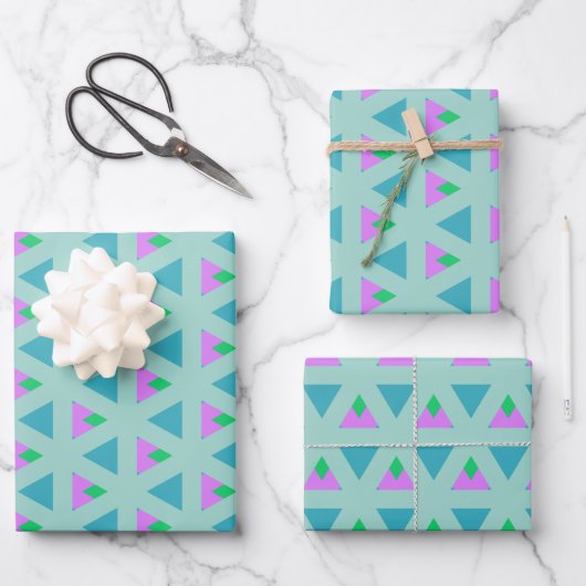 Cute Geometric Triangle Pattern Turquoise Paars Inpakpapier Vel (Voorkant)