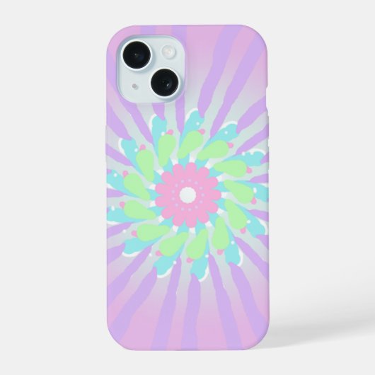 Cute Geometrische Bloem Paarse Radiale Patroon iPhone 15 Case (Achterkant)