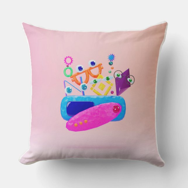 Cute Geometrische Monster Vormen Roze Worp Kussen (Voorkant)