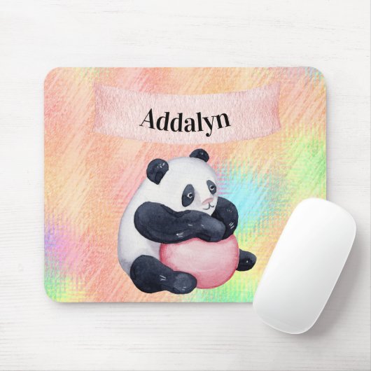 Cute Gepersonaliseerd Baby Panda Beer Waterverf Pa Muismat (Met muis)