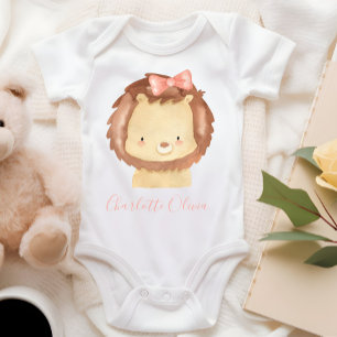 Cute Gepersonaliseerde Aquarel Baby Leeuw Roze Str Romper