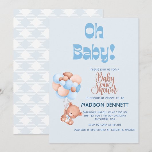 Cute Gepersonaliseerde Aquarel Teddybeer Jongen Sh Kaart (Voorkant / Achterkant)