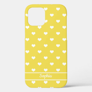 Cute gepersonaliseerde naam harten patroon geel Case-Mate iPhone case