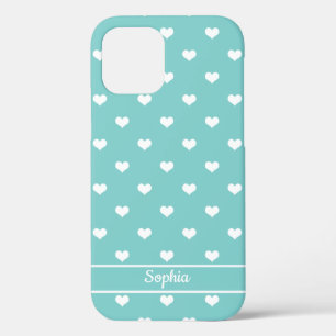 Cute gepersonaliseerde naam harten patroon turquoi Case-Mate iPhone case