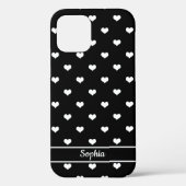 Cute gepersonaliseerde naam harten patroon zwart Case-Mate iPhone case (Achterkant)