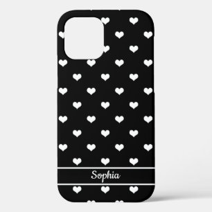 Cute gepersonaliseerde naam hartenpatroon zwart Case-Mate iPhone case