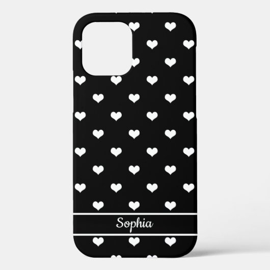 Cute gepersonaliseerde naam hartenpatroon zwart Case-Mate iPhone case (Achterkant)