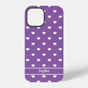 Cute gepersonaliseerde name harten patroon paars iPhone 12 hoesje