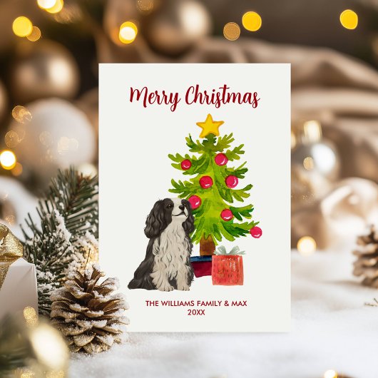 Cute Gepersonaliseerde Spaniel Hond Kerstmis Feestdagenkaart