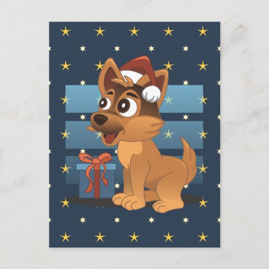 Cute German Shepherd Cartoon Starry night Briefkaart (Voorkant)