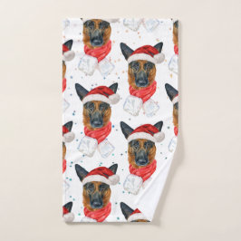 Cute German Shepherd Dog Christmas Pattern Handdoek