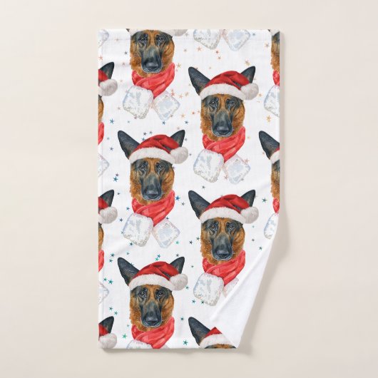 Cute German Shepherd Dog Christmas Pattern Handdoek (Handdoek)