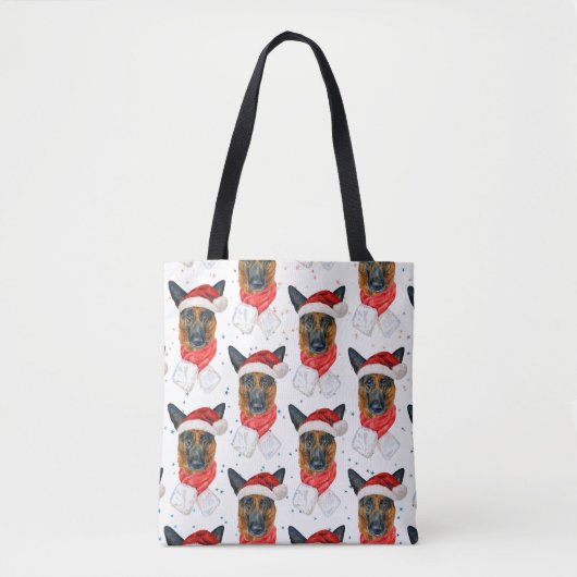 Cute German Shepherd Dog Christmas Pattern Tote Bag (Voorkant)
