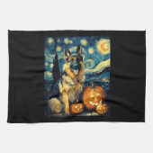 Cute German Shepherd Dog Halloween Jack O Lantern  Theedoek (Horizontaal)