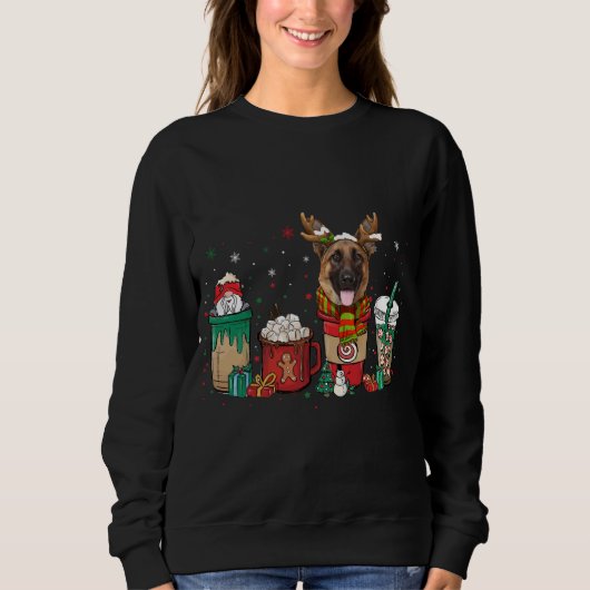 Cute German Shepherd Dog Kerstkoffie Pajamas Trui (Voorkant)